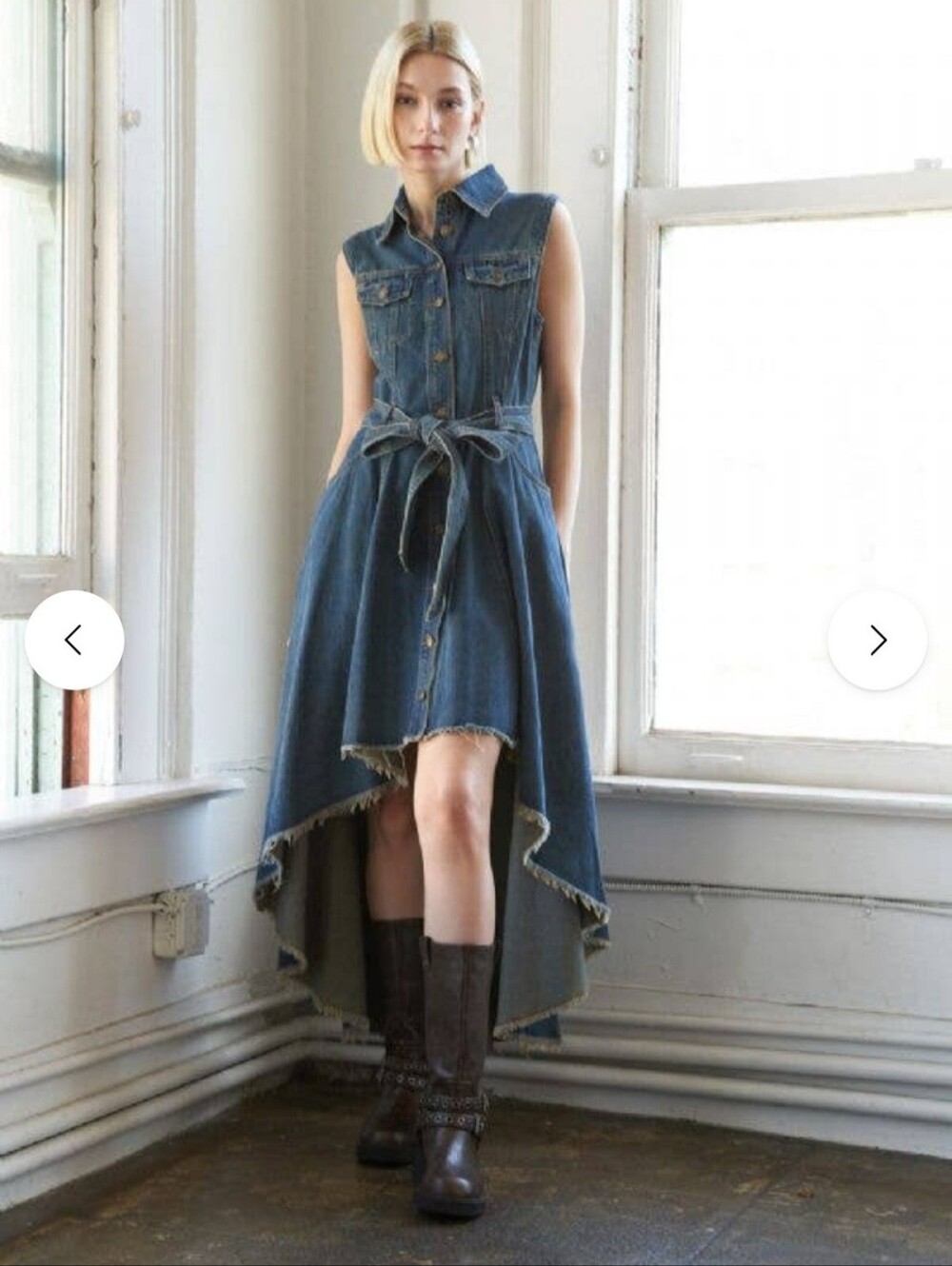 Sleeveless Button-Front Denim Dress in Medium Blue. Item Is New Without Tag
